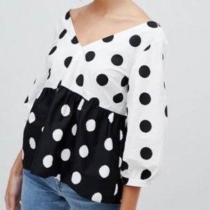 Asos Polka Dot Long Sleeve Top